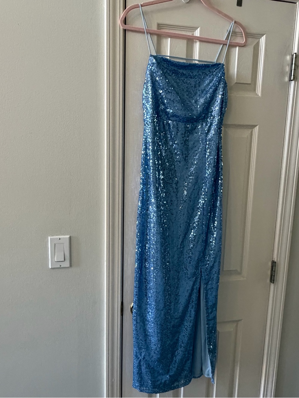 NWT Justify Light Blue Sequin High Slit Maxi Gown S